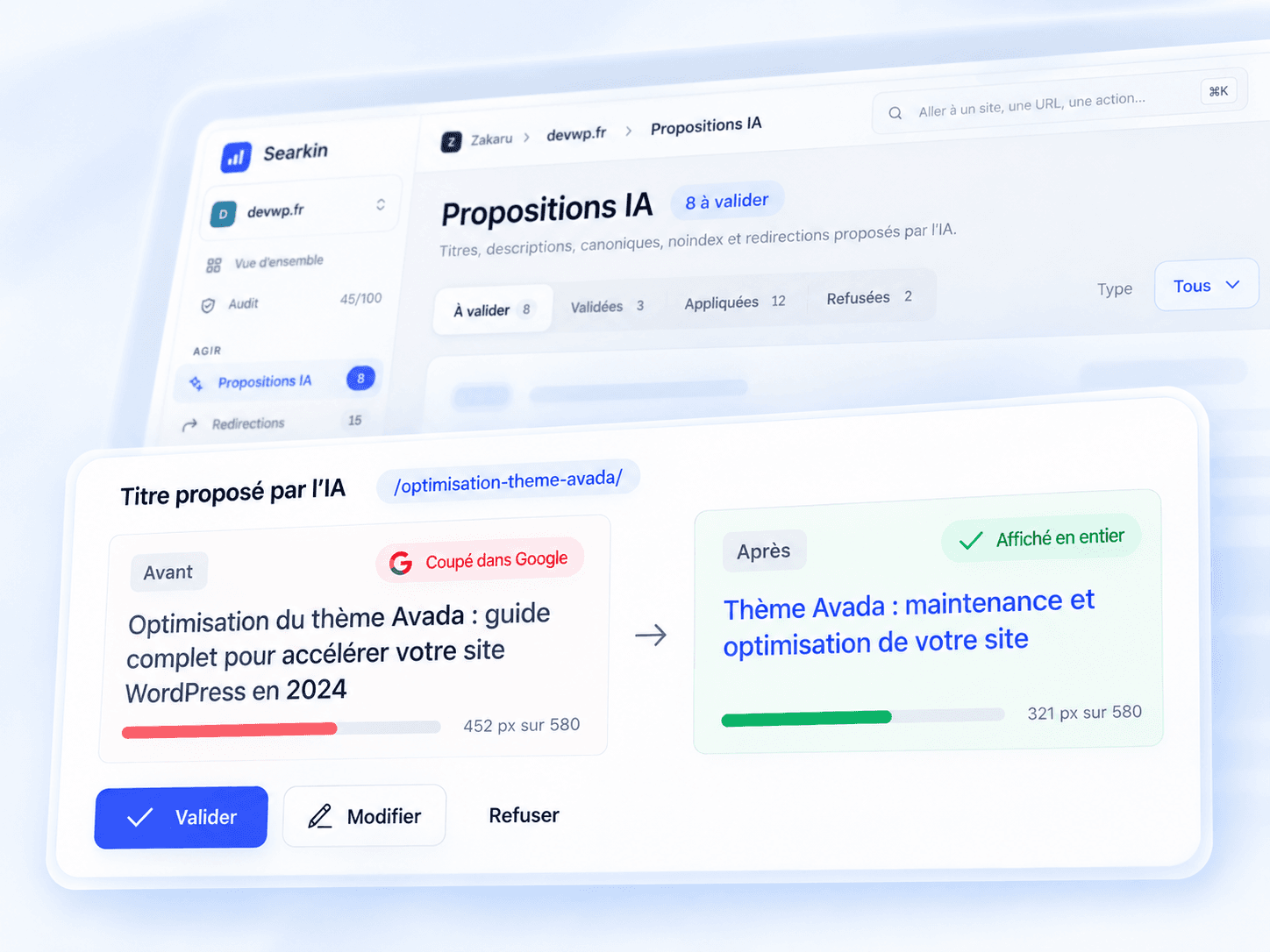 Titre proposé par l'IA, avant et après